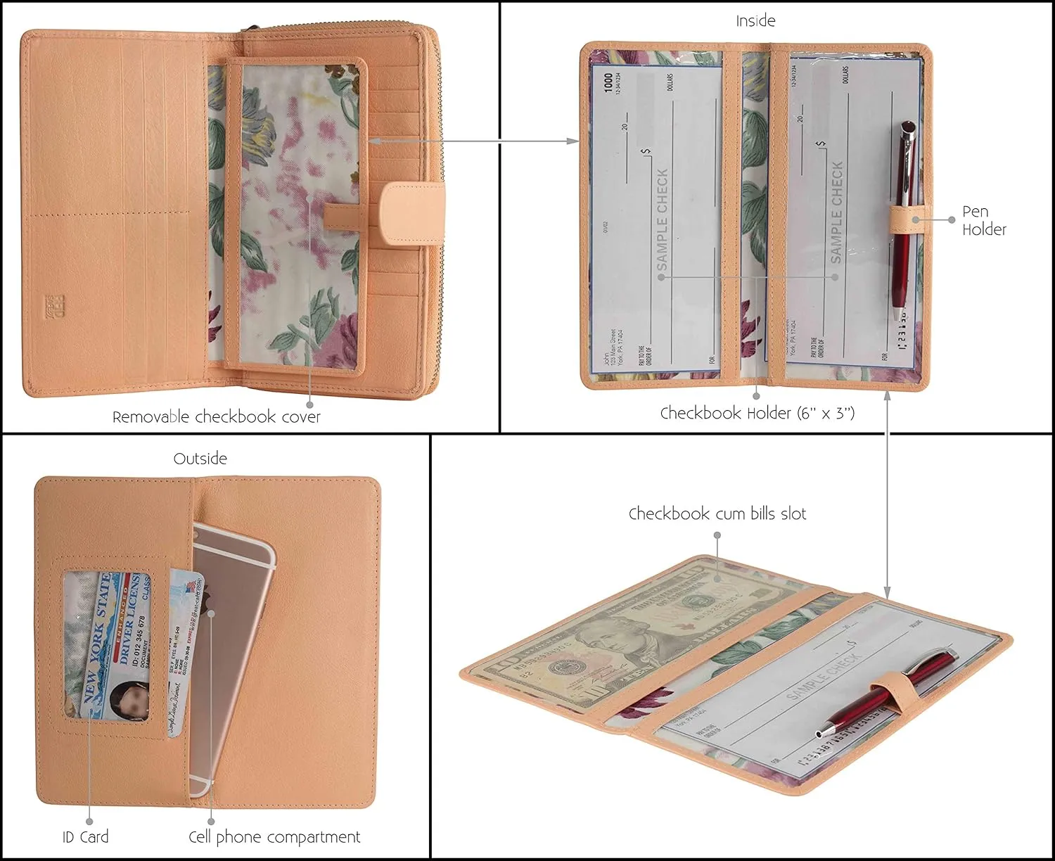 Mou Meraki Big Fat RFID Blocking Leather Organizer Checkbook Wallets For Women - Clutch