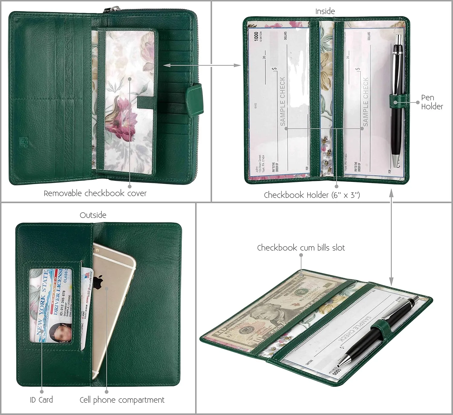 Mou Meraki Big Fat RFID Blocking Leather Organizer Checkbook Wallets For Women - Clutch