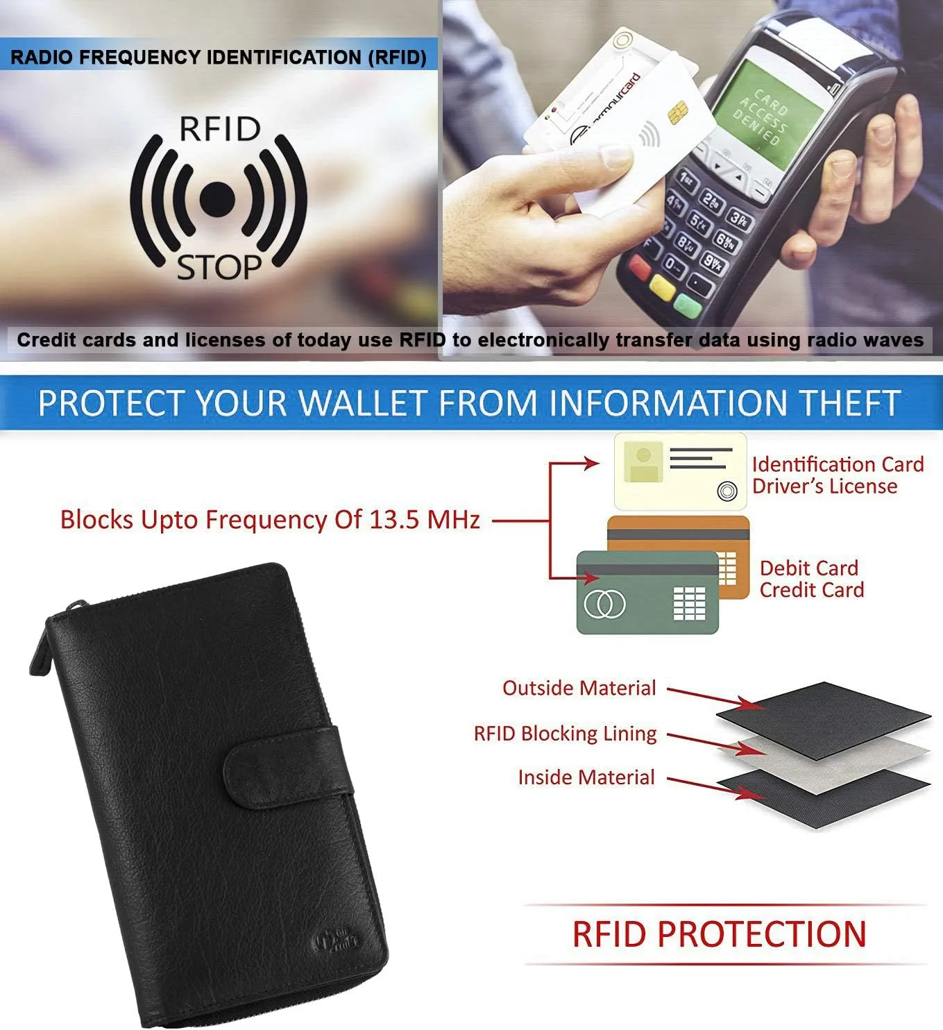 Mou Meraki Big Fat RFID Blocking Leather Organizer Checkbook Wallets For Women - Clutch