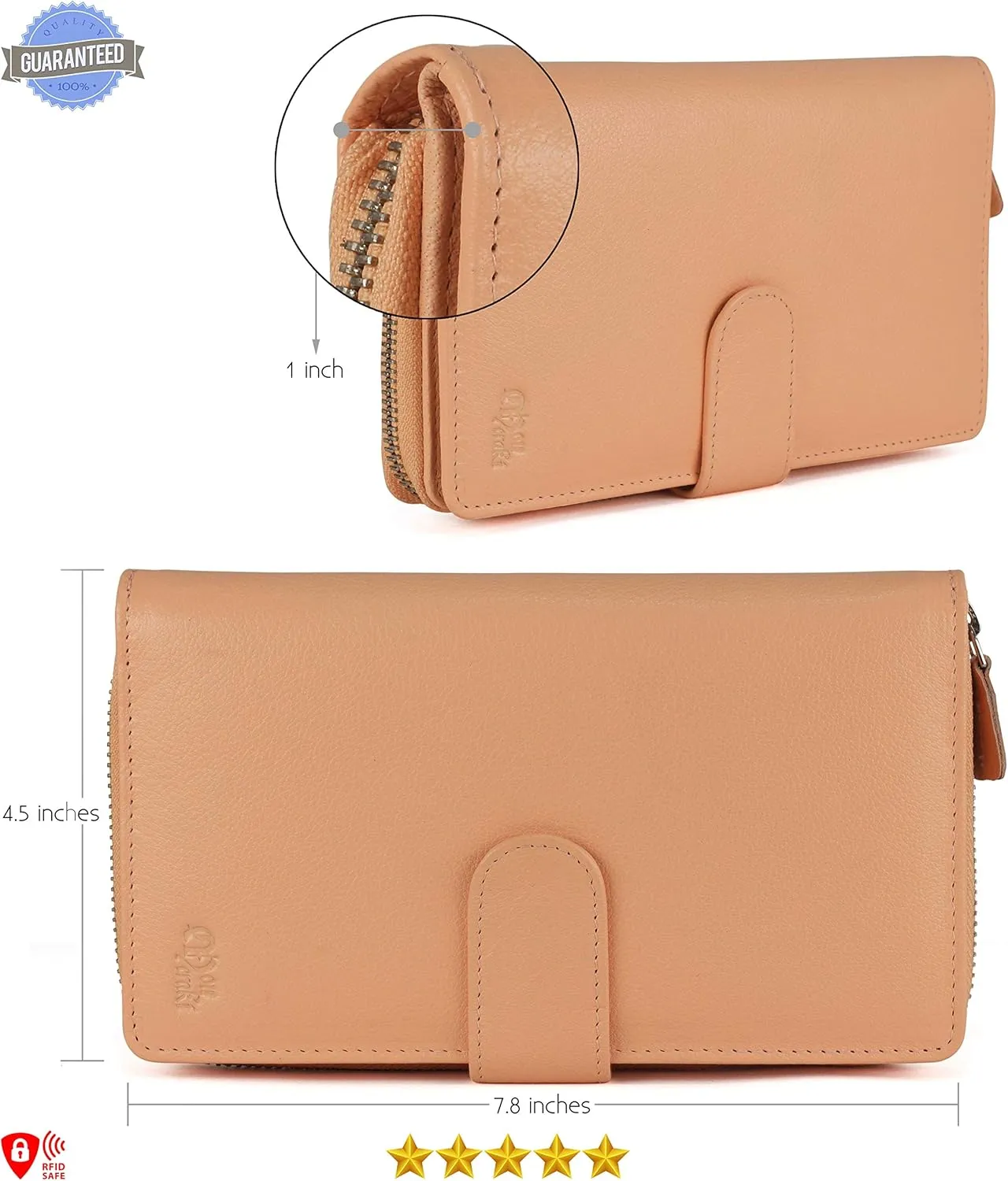 Mou Meraki Big Fat RFID Blocking Leather Organizer Checkbook Wallets For Women - Clutch