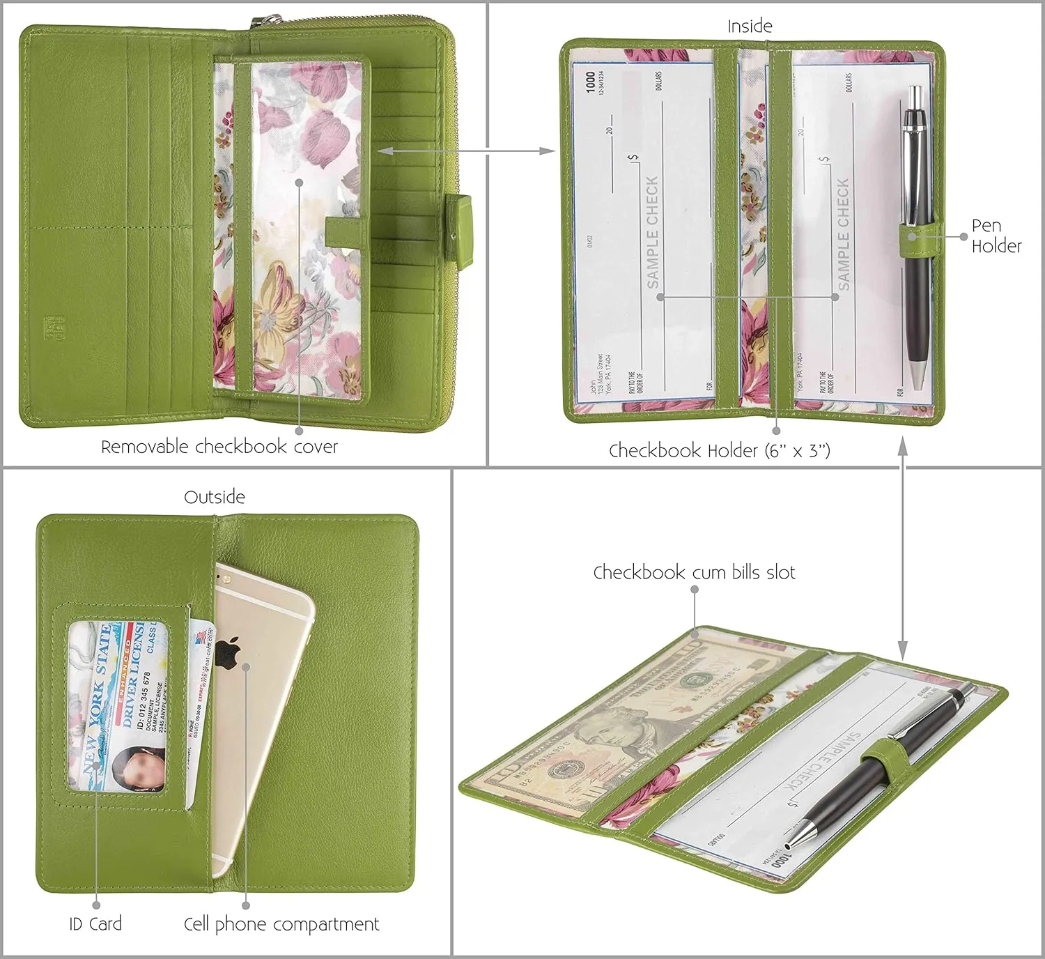 Mou Meraki Big Fat RFID Blocking Leather Organizer Checkbook Wallets For Women - Clutch