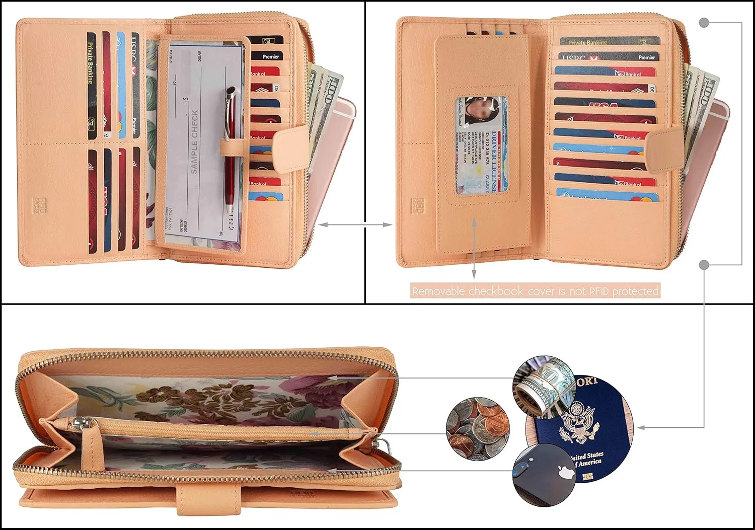 Mou Meraki Big Fat RFID Blocking Leather Organizer Checkbook Wallets For Women - Clutch