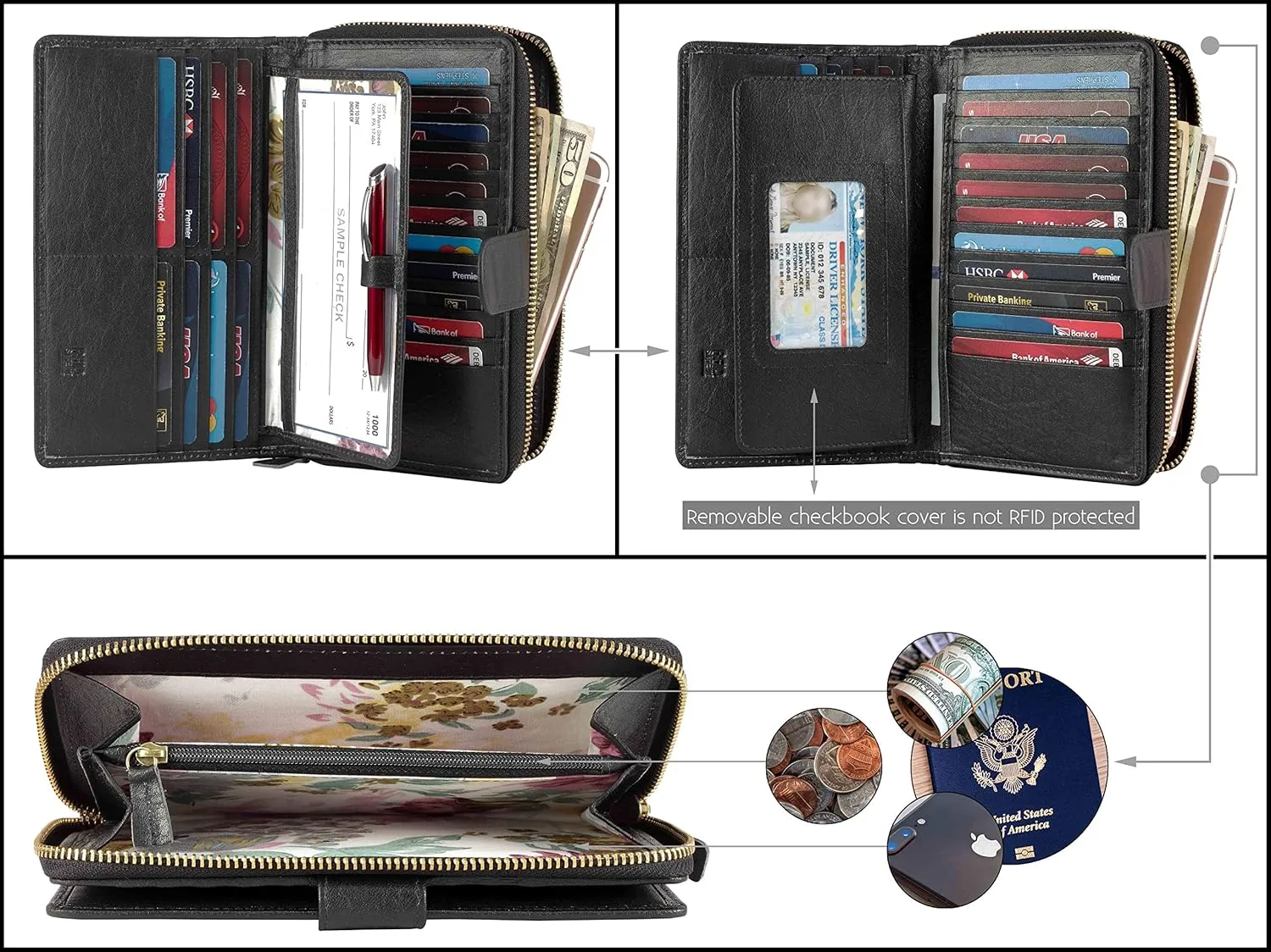 Mou Meraki Big Fat RFID Blocking Leather Organizer Checkbook Wallets For Women - Clutch