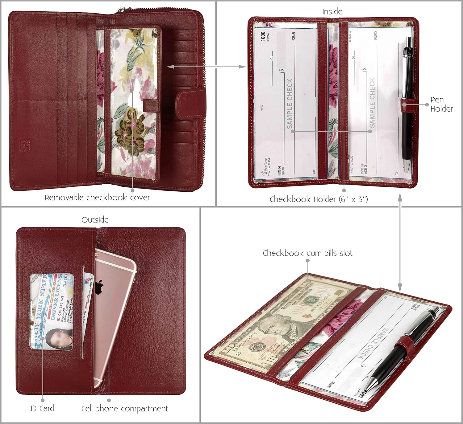 Mou Meraki Big Fat RFID Blocking Leather Organizer Checkbook Wallets For Women - Clutch