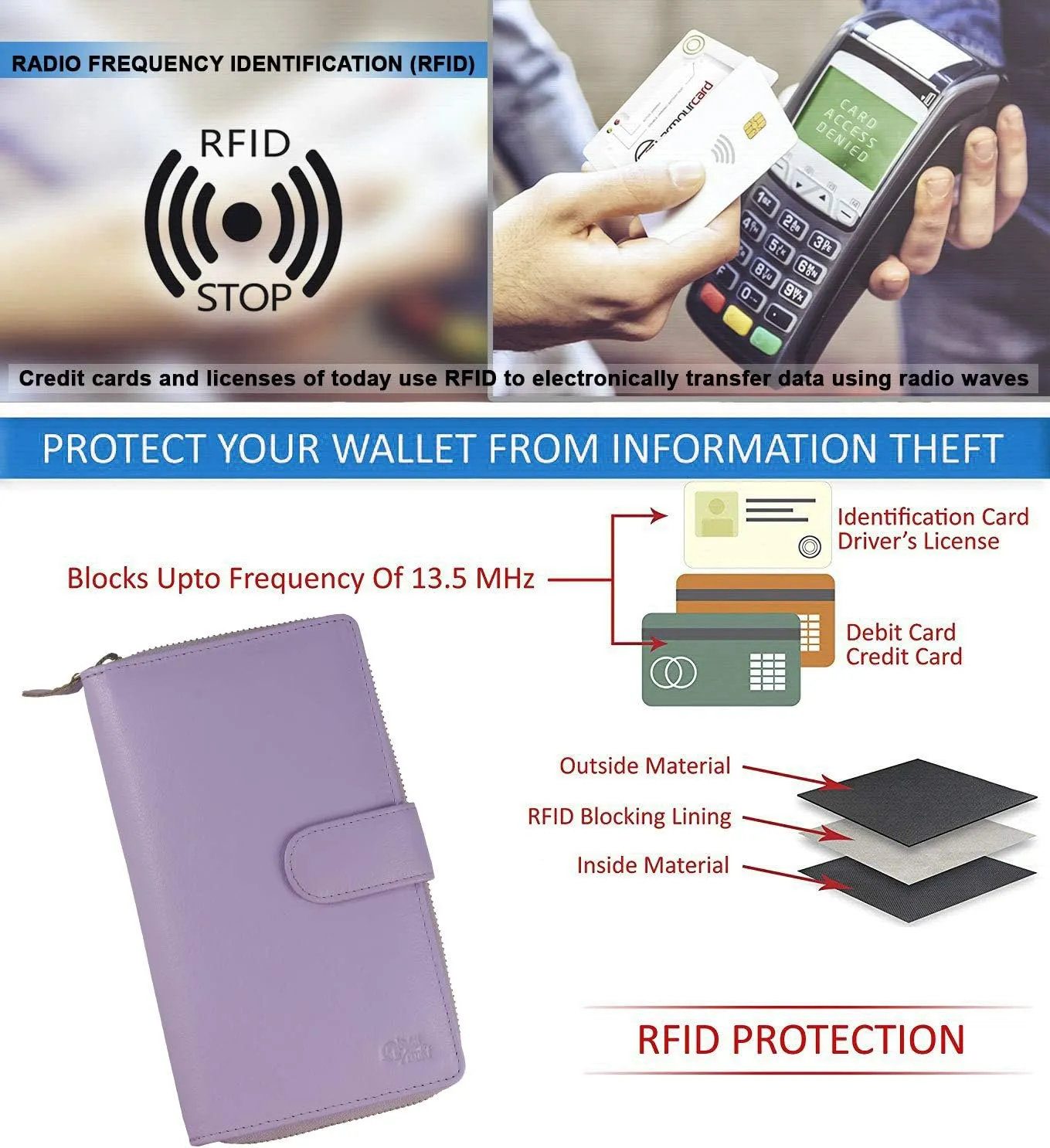 Mou Meraki Big Fat RFID Blocking Leather Organizer Checkbook Wallets For Women - Clutch
