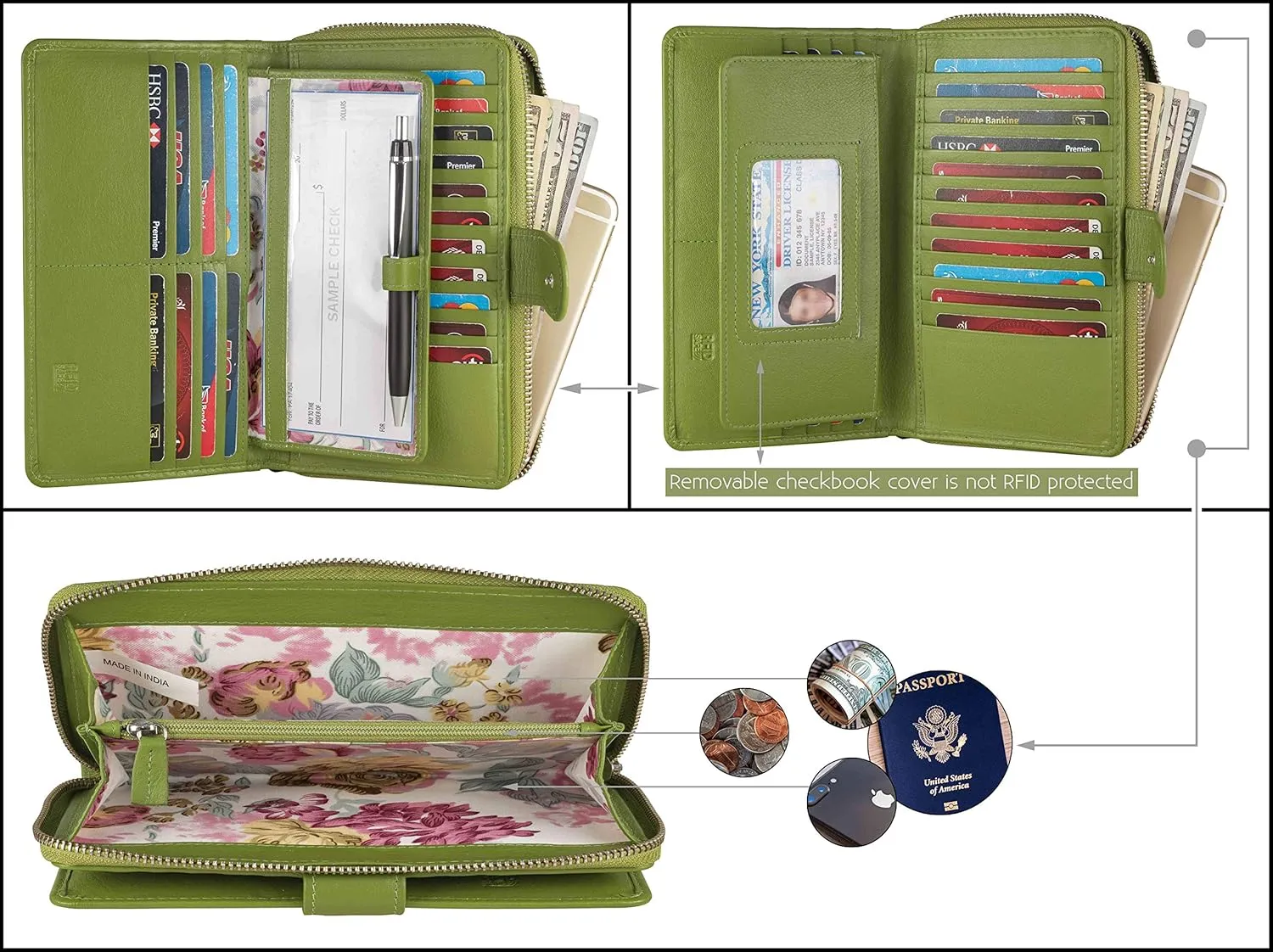 Mou Meraki Big Fat RFID Blocking Leather Organizer Checkbook Wallets For Women - Clutch