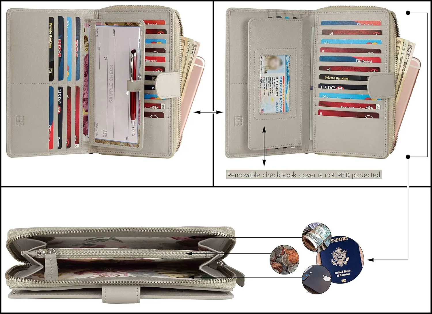 Mou Meraki Big Fat RFID Blocking Leather Organizer Checkbook Wallets For Women - Clutch