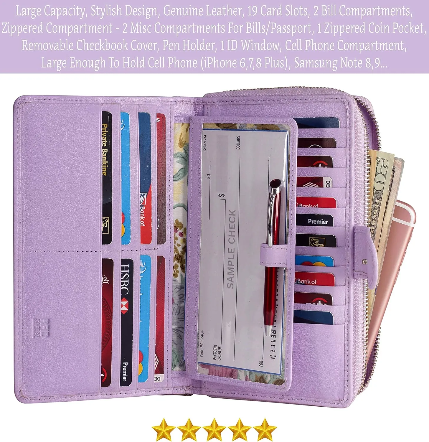 Mou Meraki Big Fat RFID Blocking Leather Organizer Checkbook Wallets For Women - Clutch