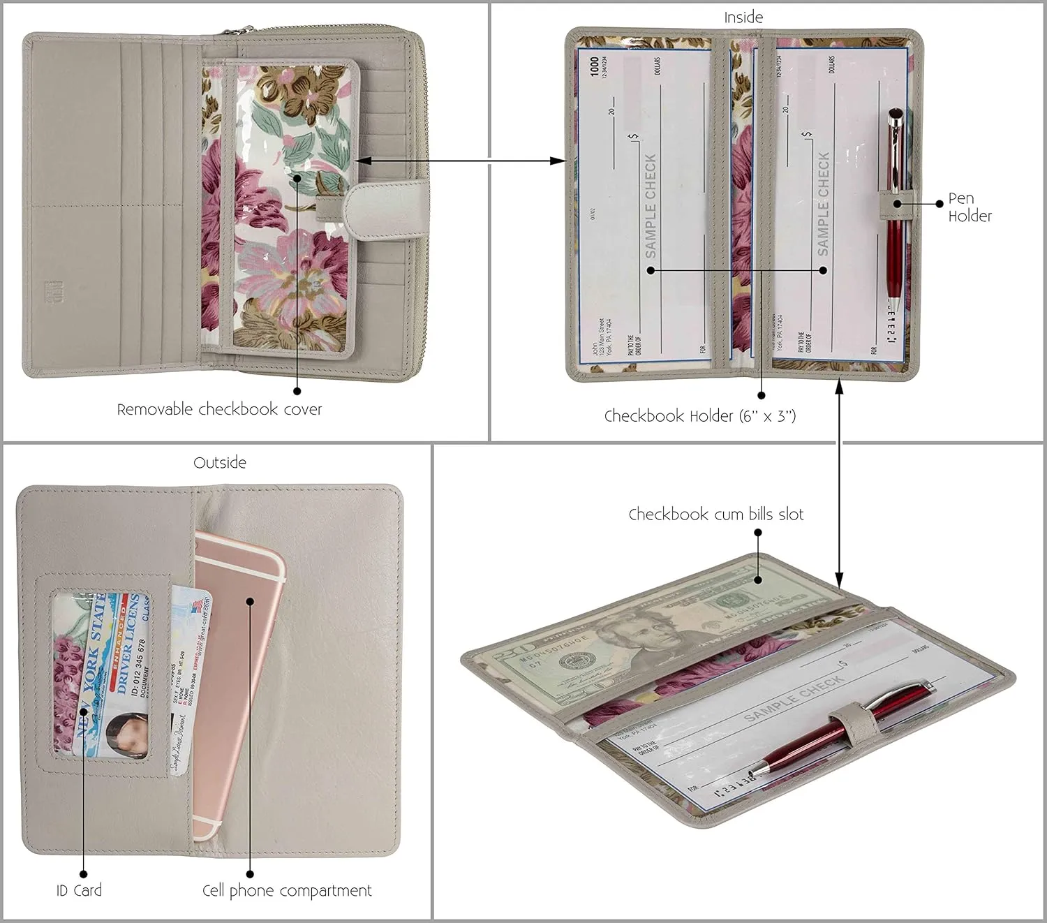 Mou Meraki Big Fat RFID Blocking Leather Organizer Checkbook Wallets For Women - Clutch