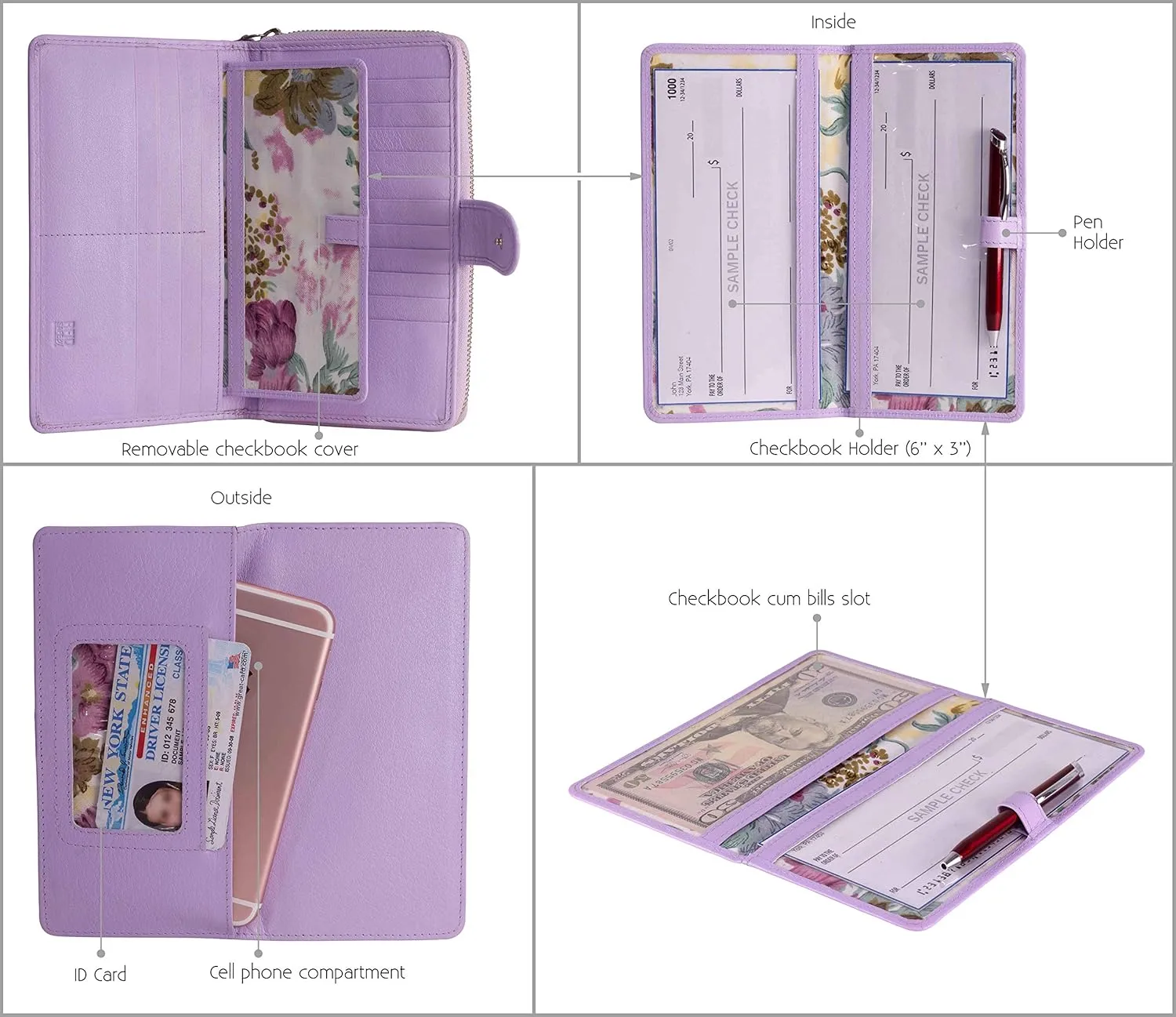 Mou Meraki Big Fat RFID Blocking Leather Organizer Checkbook Wallets For Women - Clutch