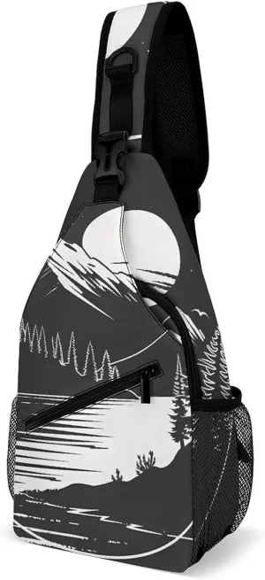 Mountain Forests Reflection Crossbody Bag Over Shoulder Sling Backpack Casual Cross Chest Side Pouch 38x20cm