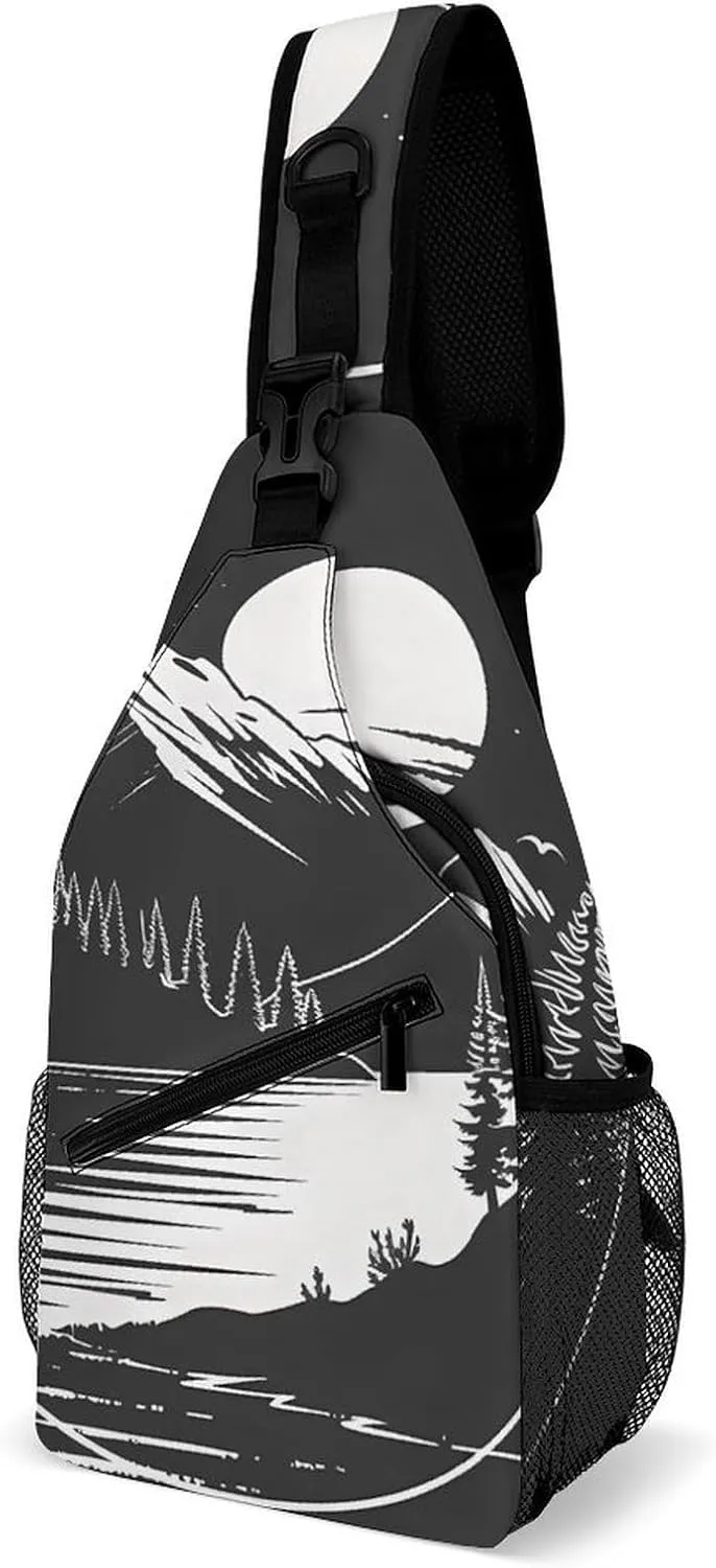 Mountain Forests Reflection Crossbody Bag Over Shoulder Sling Backpack Casual Cross Chest Side Pouch 38x20cm
