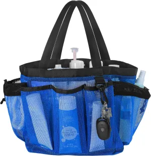 Moyad Large Mesh Shower Caddy Bag for College Dorm Room Essentials with 8 Pockets, Hanging Portable Shower Tote Bag Travel Shower Caddy Basket Toiletry Accessories for Bathroom, Klein Blue