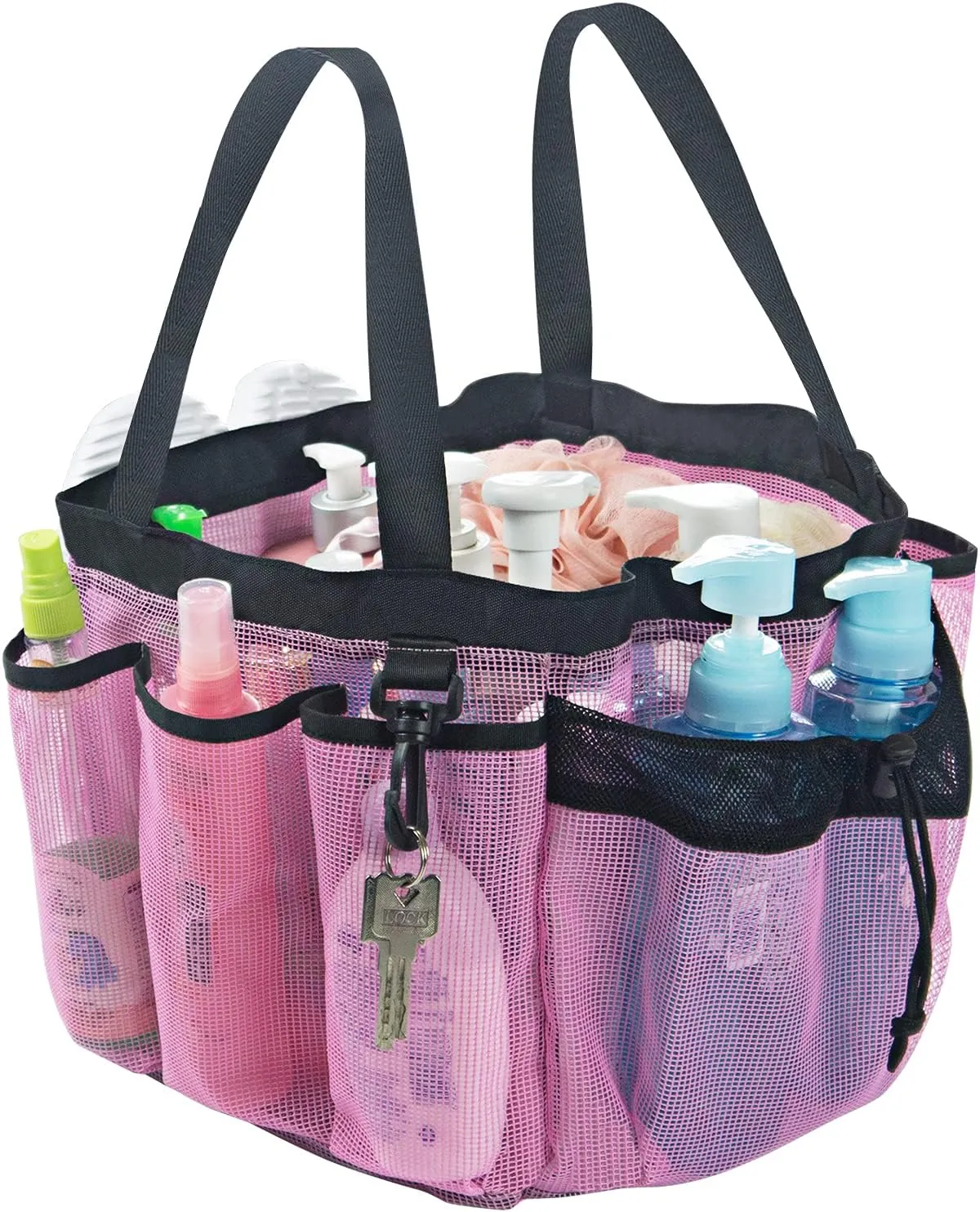 Moyad Large Mesh Shower Caddy Hanging Beach Tote Bag Travel Portable Cleaning Caddy Shower Organizer Camping Accessories College Dorm Room Essentials, Pink