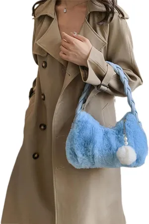 Muloo Korean Style Plush Shoulder Bag for Women Soft and Trendy Handbag for Daily Use, Blue