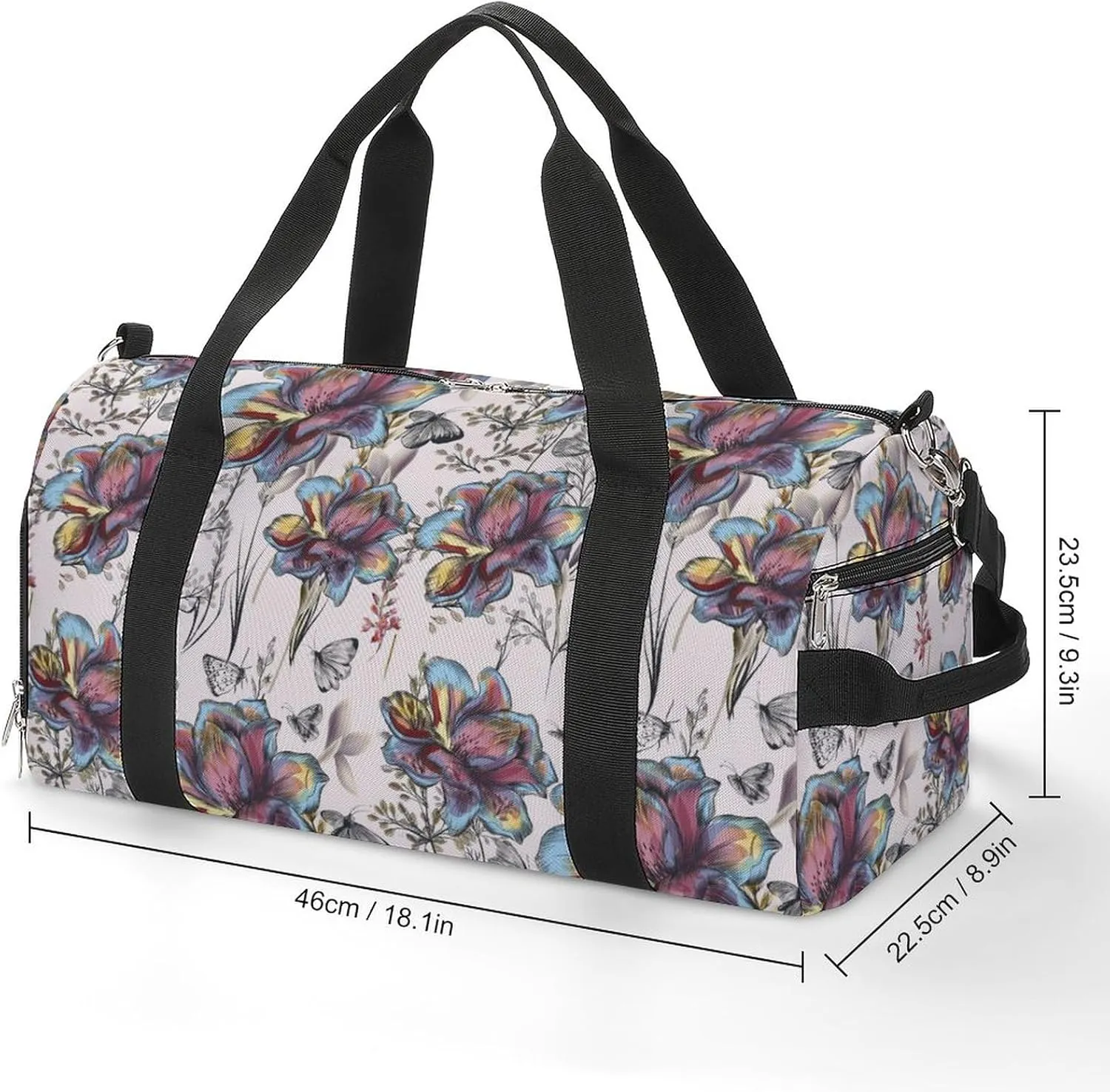 Multicolor-flowers Sports Tote Gym Bag for Women Men, Overnight Bag with Shoe Compartment Water Resistant