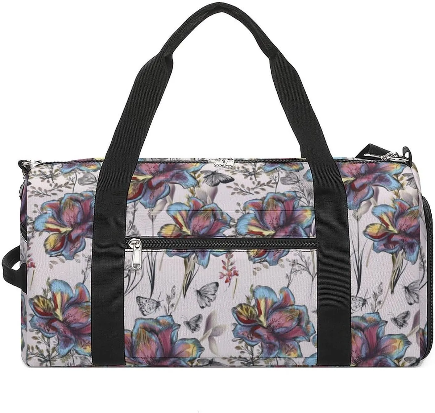 Multicolor-flowers Sports Tote Gym Bag for Women Men, Overnight Bag with Shoe Compartment Water Resistant