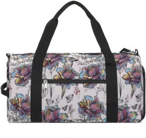 Multicolor-flowers Sports Tote Gym Bag for Women Men, Overnight Bag with Shoe Compartment Water Resistant