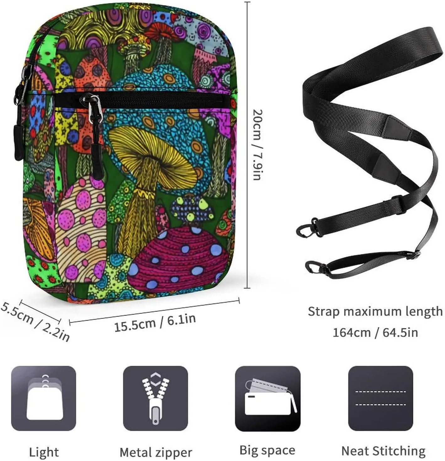 Mush Rooms Crossbody Bag Small Shoulder Bag Waterproof, Lightweight And Convenient