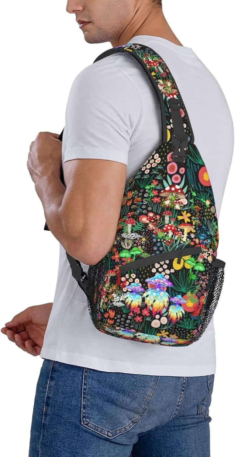 Mushroom Sling Bag Travel Crossbody Bag Chest Daypack Hiking Shoulder Bag For Men Women