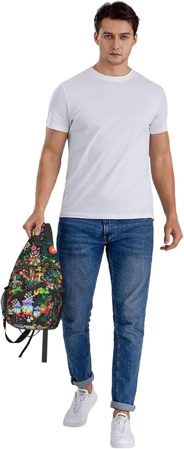 Mushroom Sling Bag Travel Crossbody Bag Chest Daypack Hiking Shoulder Bag For Men Women