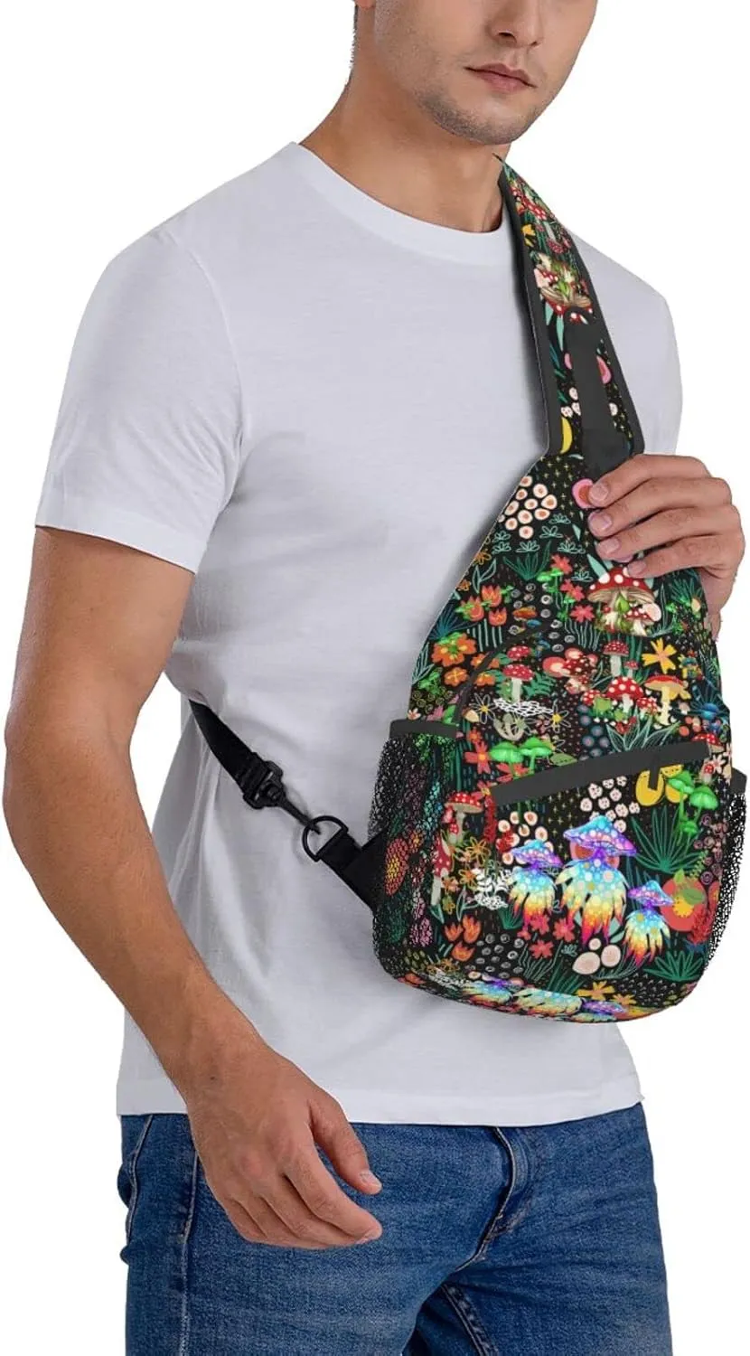 Mushroom Sling Bag Travel Crossbody Bag Chest Daypack Hiking Shoulder Bag For Men Women