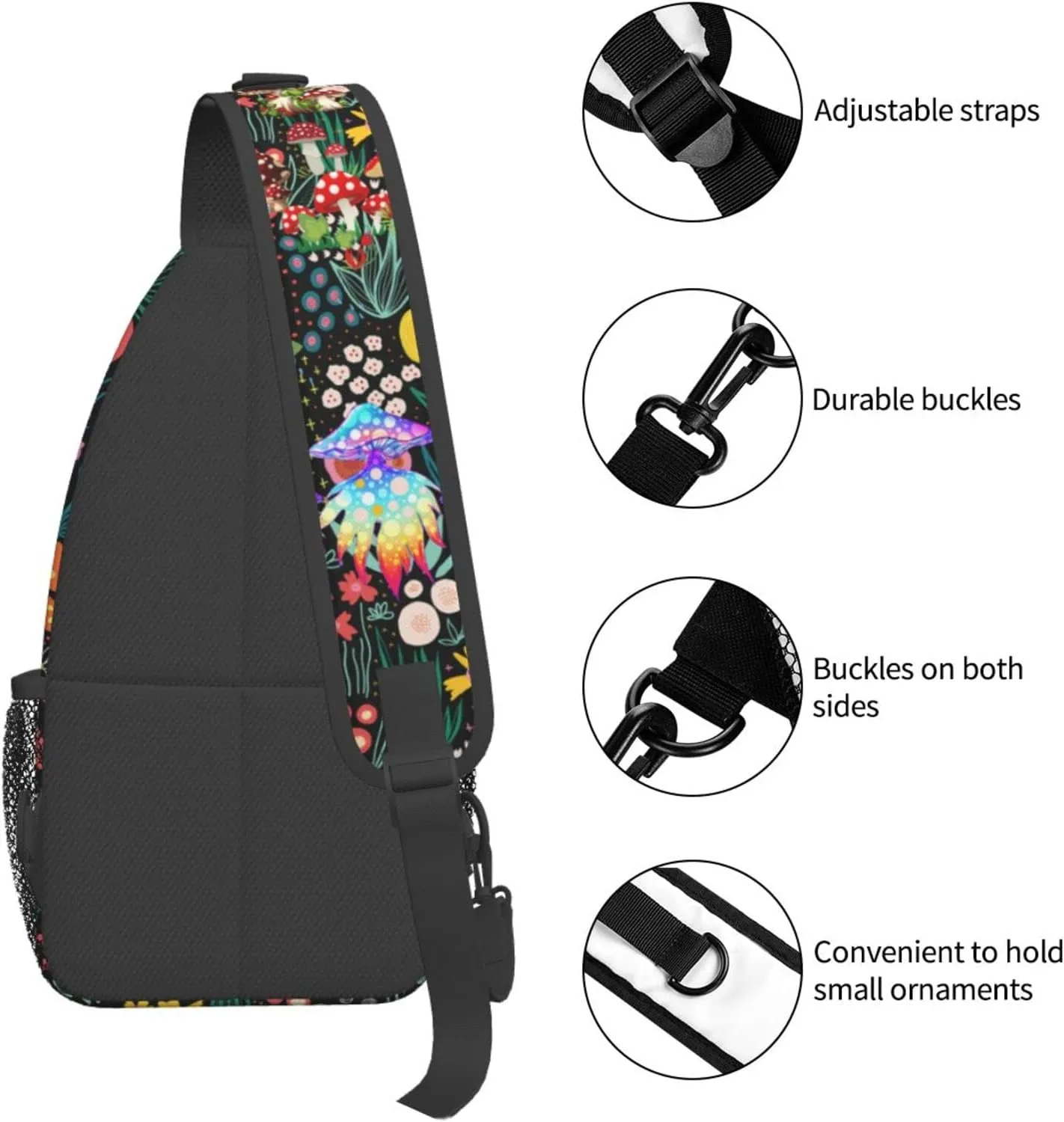 Mushroom Sling Bag Travel Crossbody Bag Chest Daypack Hiking Shoulder Bag For Men Women