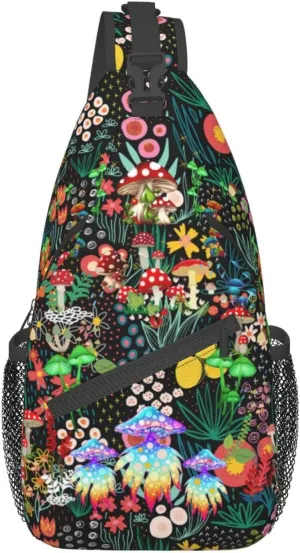 Mushroom Sling Bag Travel Crossbody Bag Chest Daypack Hiking Shoulder Bag For Men Women