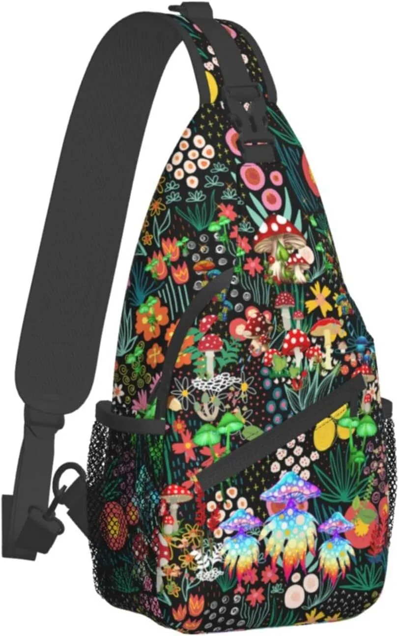 Mushroom Sling Bag Travel Crossbody Bag Chest Daypack Hiking Shoulder Bag For Men Women