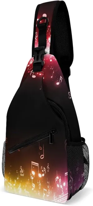 Music Notes Stars Crossbody Sling Backpack Bokeh Lights Colorful Sling Bag Adjustable Travel Hiking Chest Bags Daypack