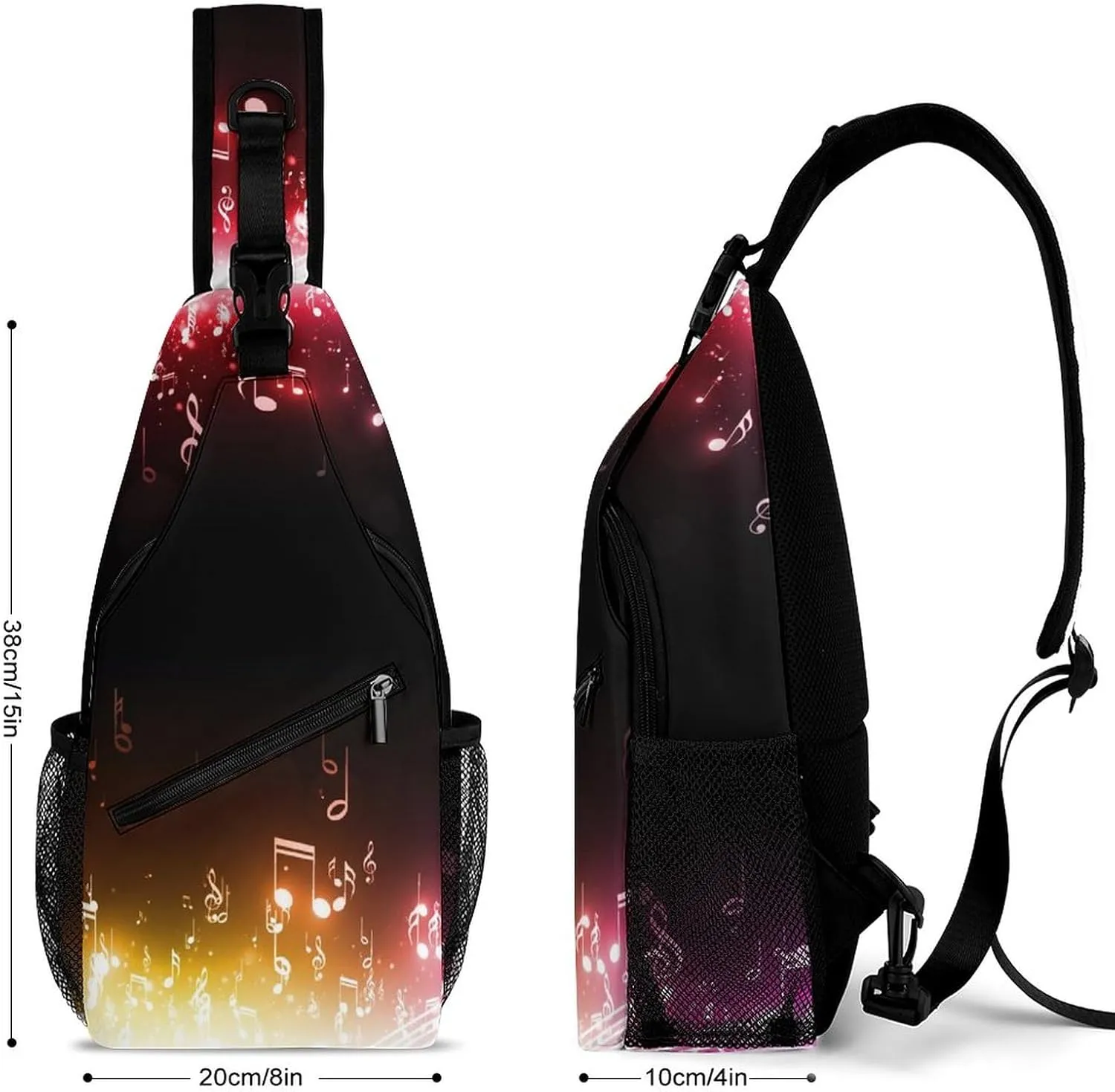 Music Notes Stars Crossbody Sling Backpack Bokeh Lights Colorful Sling Bag Adjustable Travel Hiking Chest Bags Daypack