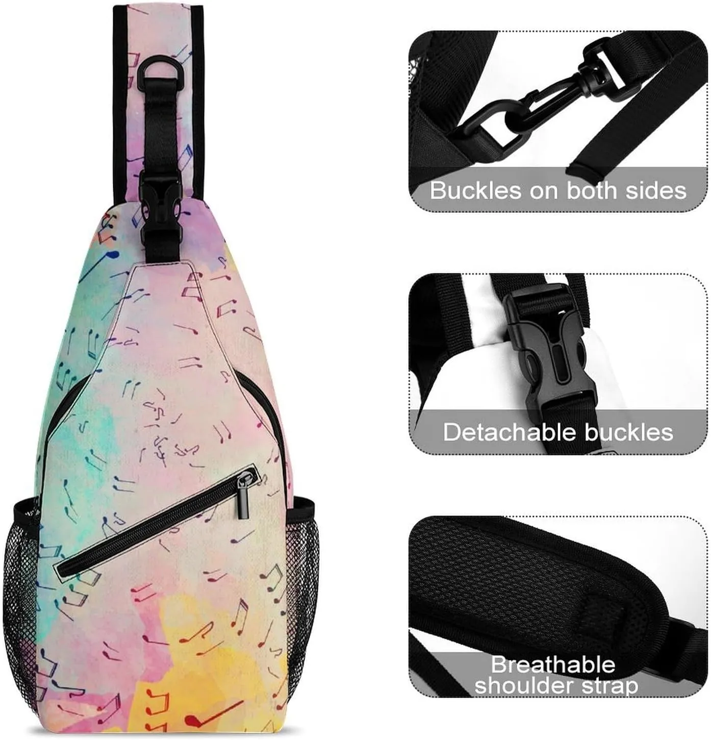 Musical-notes Pattern Crossbody Sling Bag for Women Men Travel Chest Bag, Cycling Shoulder Backpack