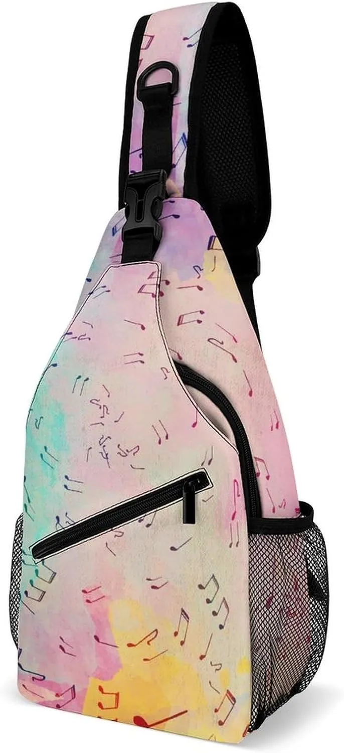 Musical-notes Pattern Crossbody Sling Bag for Women Men Travel Chest Bag, Cycling Shoulder Backpack