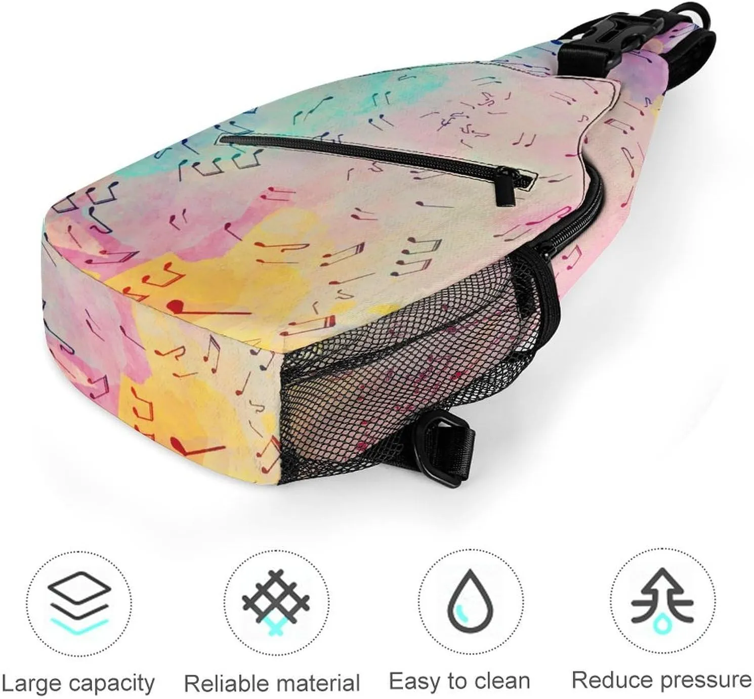 Musical-notes Pattern Crossbody Sling Bag for Women Men Travel Chest Bag, Cycling Shoulder Backpack