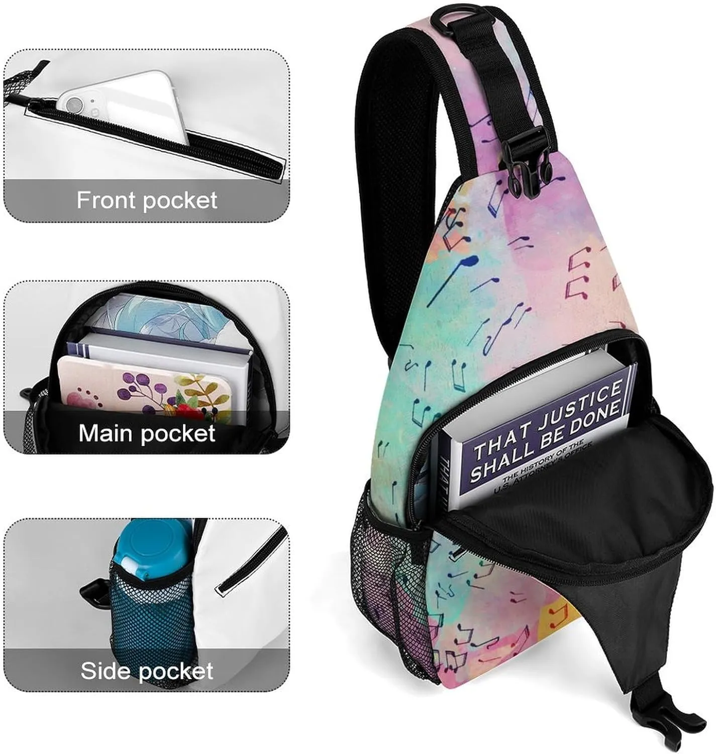 Musical-notes Pattern Crossbody Sling Bag for Women Men Travel Chest Bag, Cycling Shoulder Backpack