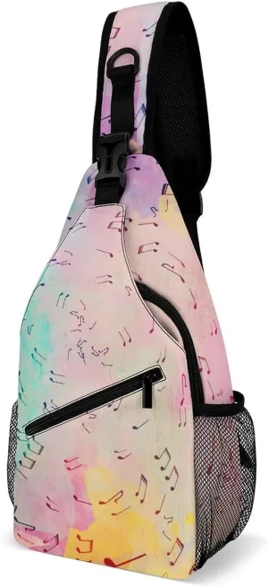 Musical-notes Pattern Crossbody Sling Bag for Women Men Travel Chest Bag, Cycling Shoulder Backpack