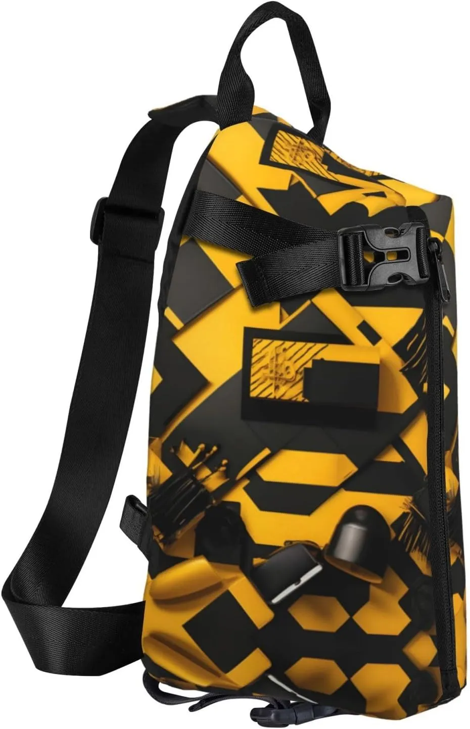 Mustard Yellow And Black Print Crossbody Backpack Casual Adjustable Bag Multifunctional Sling Backpack