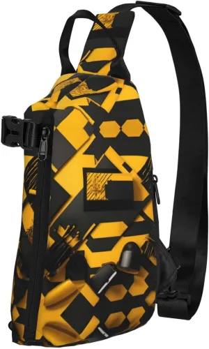 Mustard Yellow And Black Print Crossbody Backpack Casual Adjustable Bag Multifunctional Sling Backpack