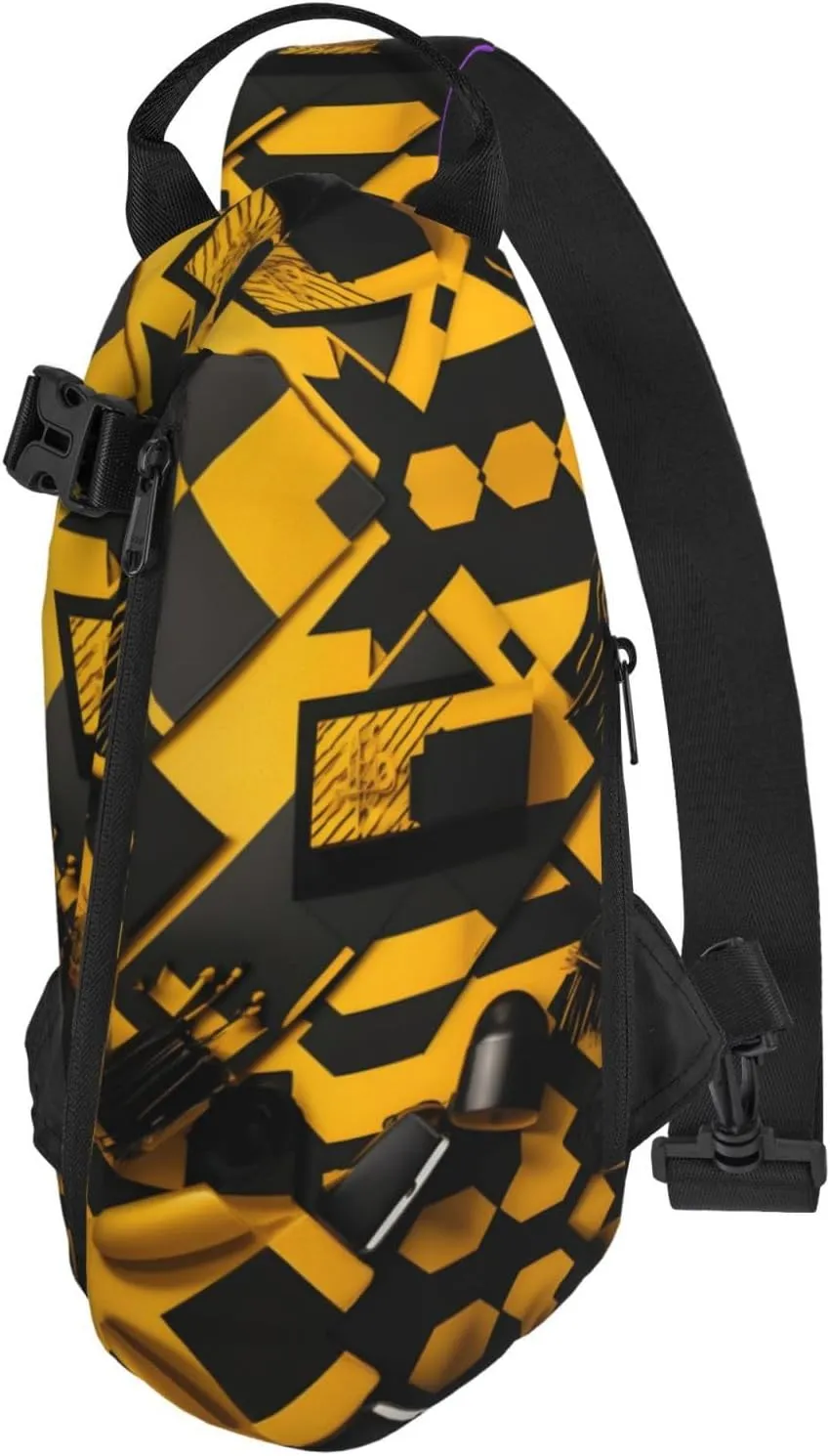 Mustard Yellow And Black Print Crossbody Backpack Casual Adjustable Bag Multifunctional Sling Backpack