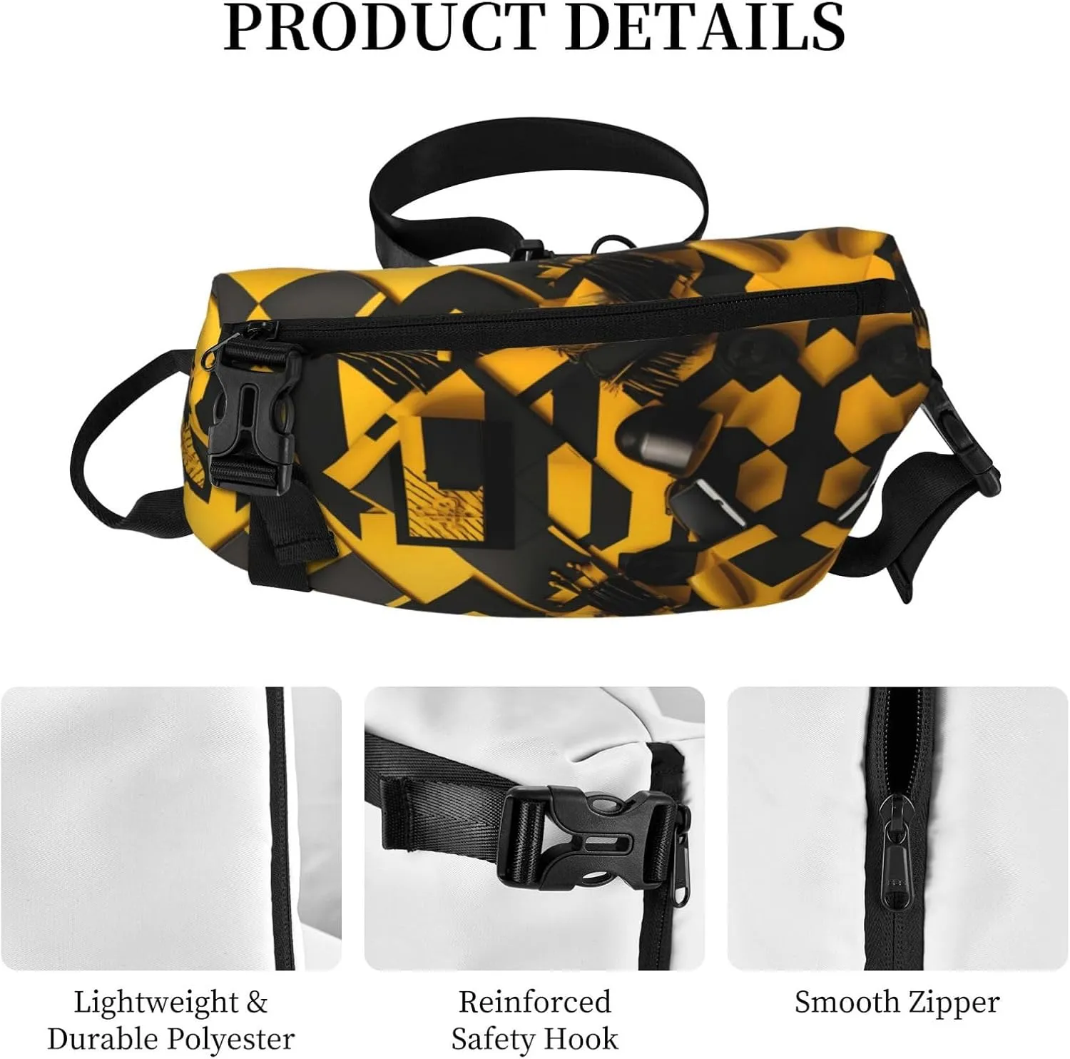 Mustard Yellow And Black Print Crossbody Backpack Casual Adjustable Bag Multifunctional Sling Backpack