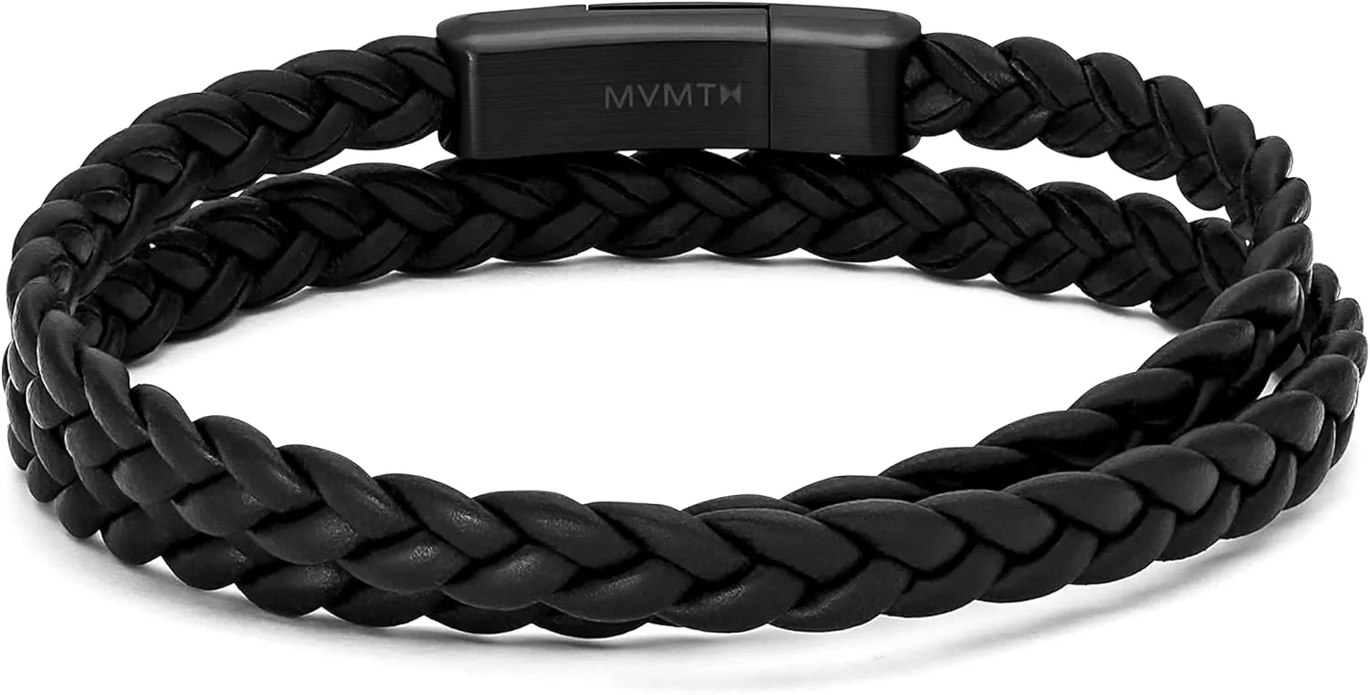 MVMT Leather Dress Wrap - Bracelet for Men with Magnetic Clasp for Ease of Use - Thin Braided Leather Bracelets - Premium Men’s Jewelry - Cool Leather Wrap Bracelet for Men