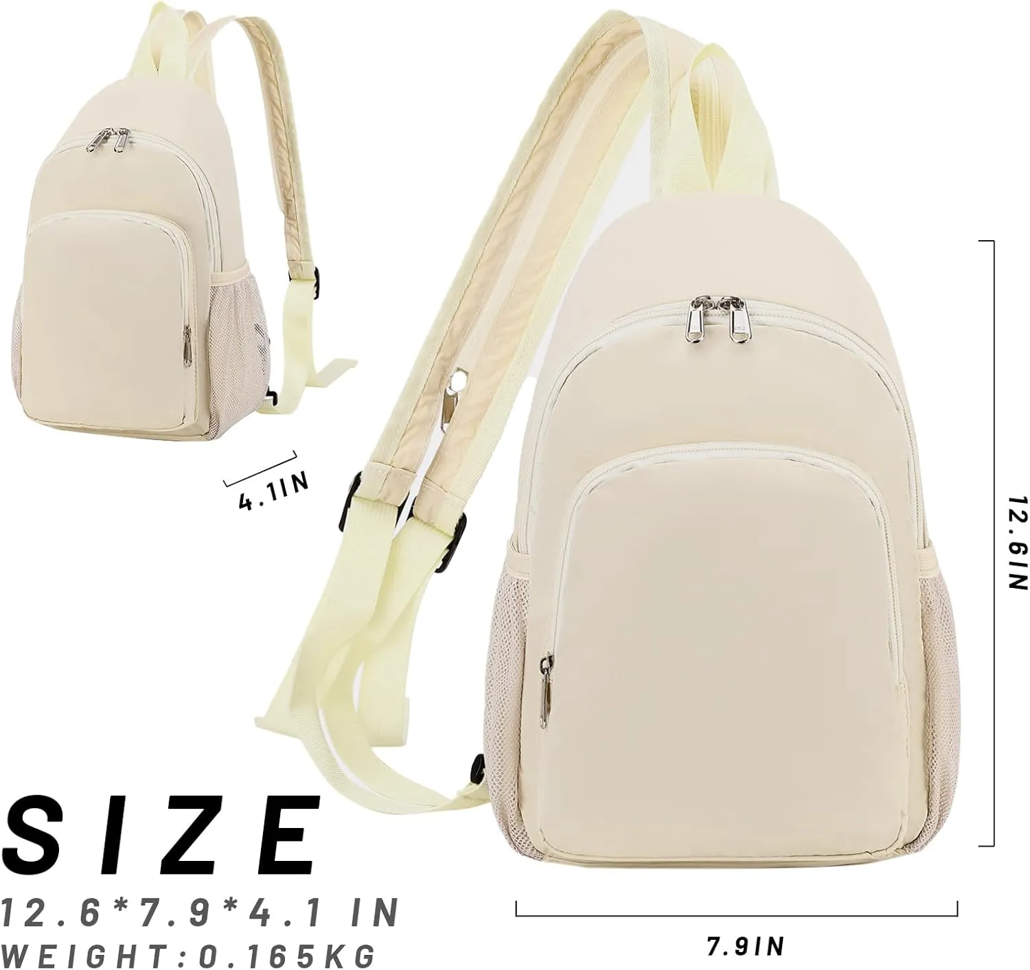 mygreen Sling Bag for Women Casual Daypack Convertible Crossbody Sling Backpack Travel Shoulder Bag Hiking Daypack Beige