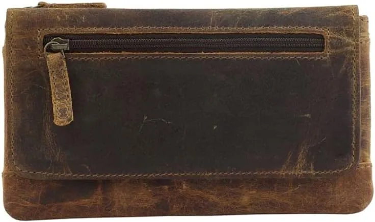 Myra Bag Oak Fire Leather And Cowhide Wallet Upcycled Leather S-2716
