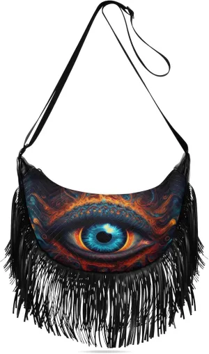 Mystical Eye Fringe Hippie Purses, Western Tassel Bags Crossbody Bags for Women with Adjustable Strap Fabric and PU Material