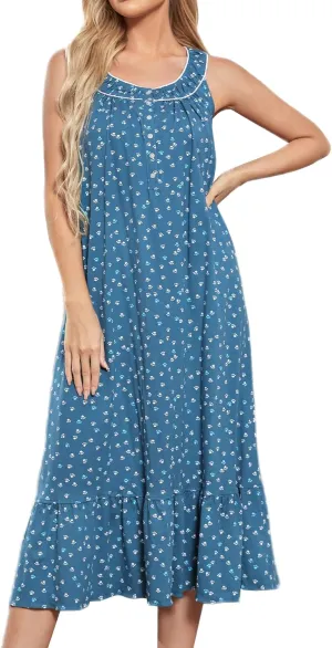 MZROCR Cotton Nightgowns for Women Soft Sleeveless Night Gown for Adult Women Ruffle Sleepwear
