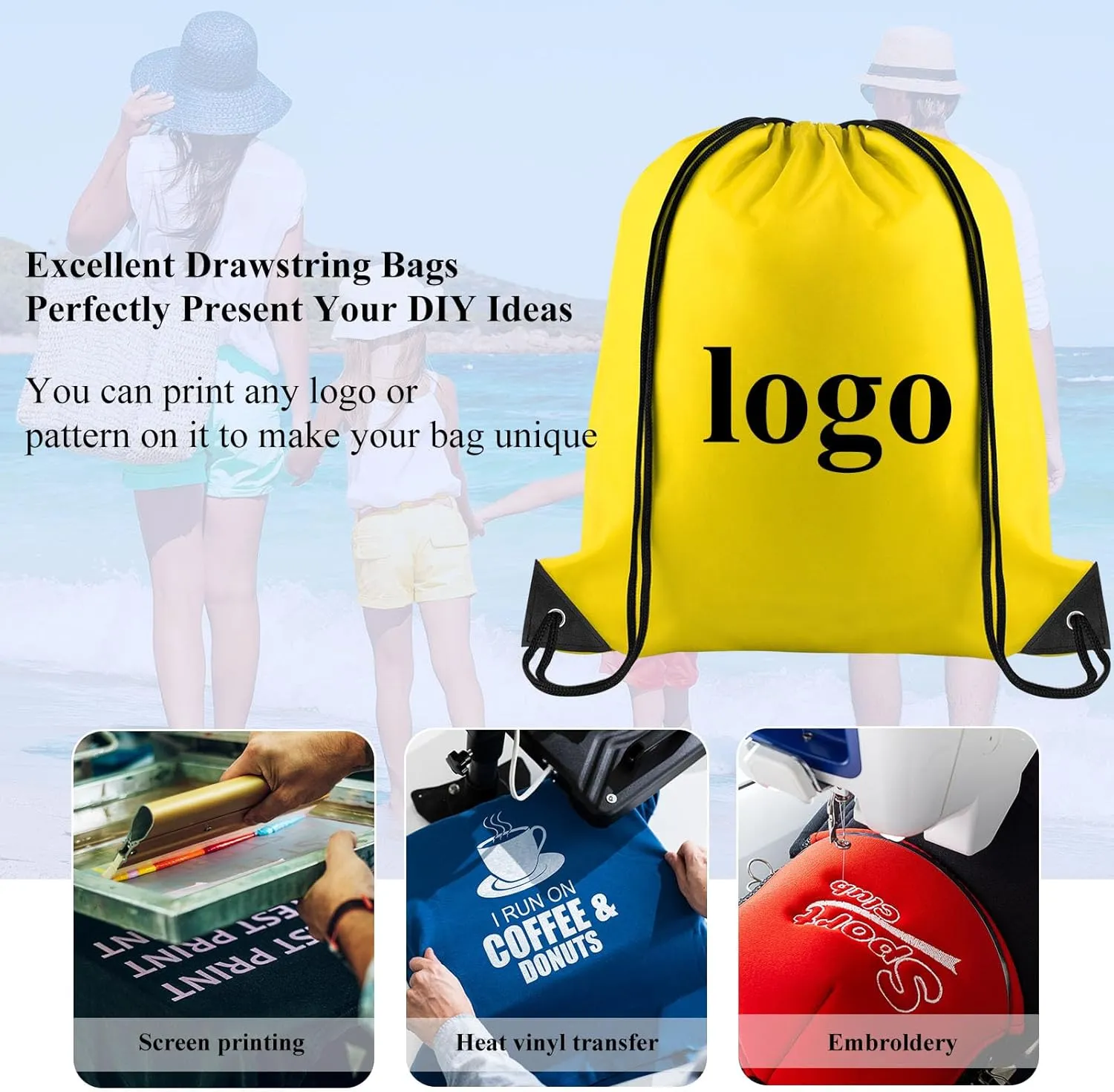 NACHLYNN Drawstring Backpack Bulk 12 Pieces DIY Drawstring Bags Nylon Draw String Sport Bag Sports Bag Tote Sackpack for Boys Girls Women Men Gym Sport Trip, Yellow