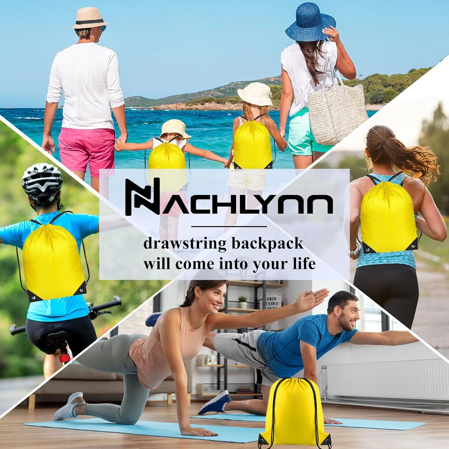 NACHLYNN Drawstring Backpack Bulk 12 Pieces DIY Drawstring Bags Nylon Draw String Sport Bag Sports Bag Tote Sackpack for Boys Girls Women Men Gym Sport Trip, Yellow