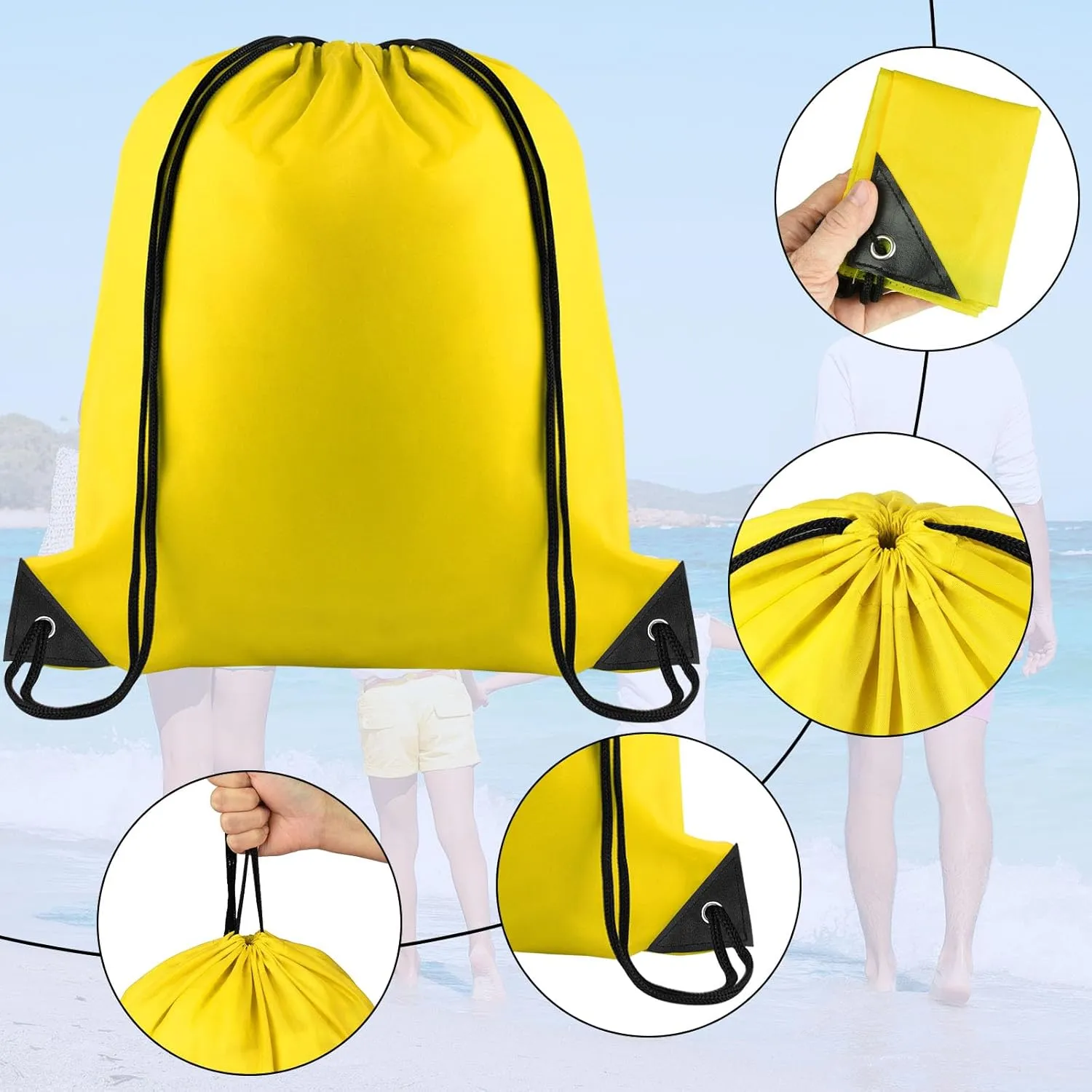 NACHLYNN Drawstring Backpack Bulk 12 Pieces DIY Drawstring Bags Nylon Draw String Sport Bag Sports Bag Tote Sackpack for Boys Girls Women Men Gym Sport Trip, Yellow