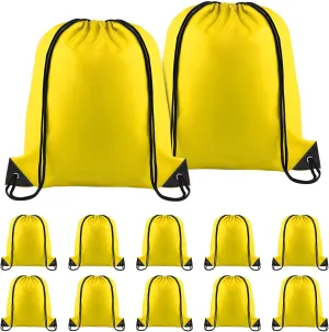 NACHLYNN Drawstring Backpack Bulk 12 Pieces DIY Drawstring Bags Nylon Draw String Sport Bag Sports Bag Tote Sackpack for Boys Girls Women Men Gym Sport Trip, Yellow
