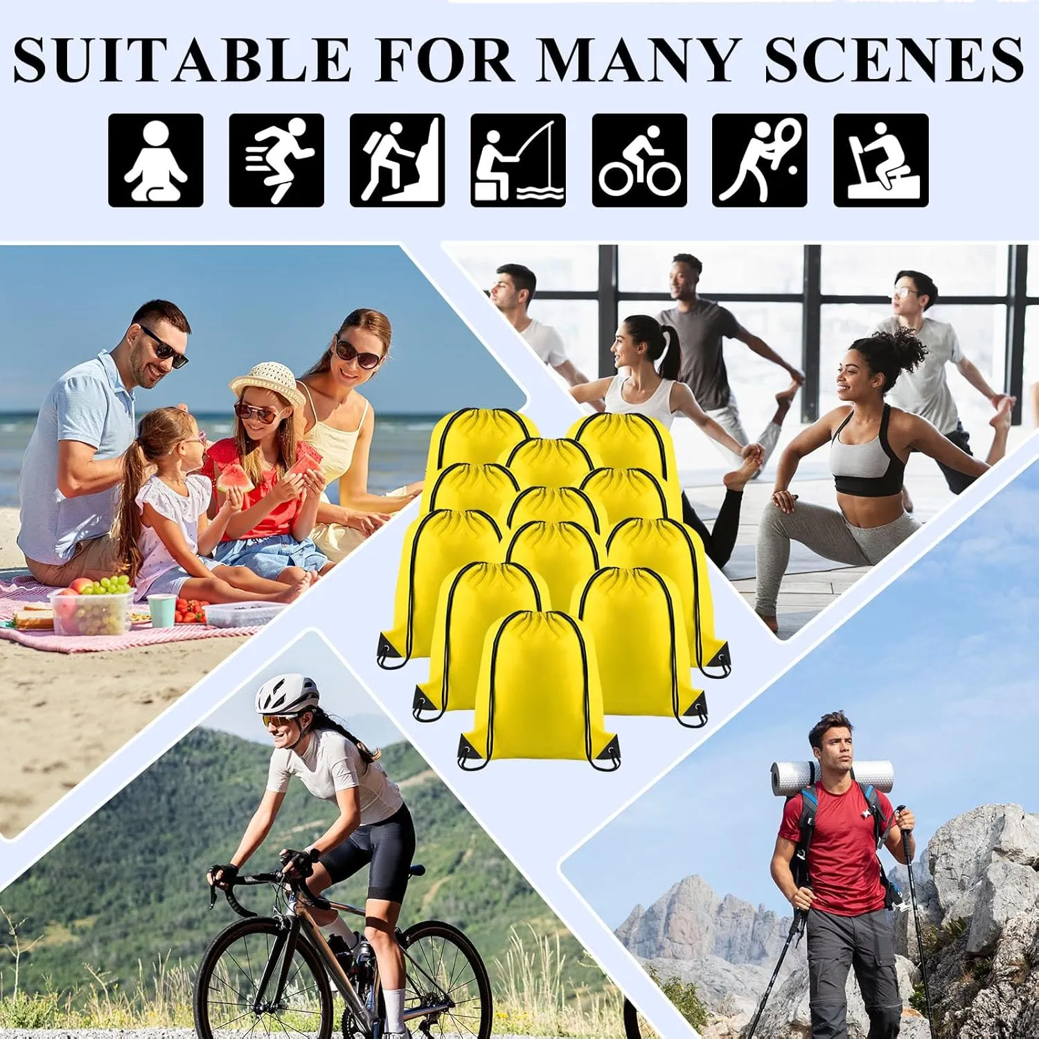 NACHLYNN Drawstring Backpack Bulk 12 Pieces DIY Drawstring Bags Nylon Draw String Sport Bag Sports Bag Tote Sackpack for Boys Girls Women Men Gym Sport Trip, Yellow
